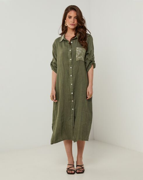 Robe 100% Lin Tilila kaki