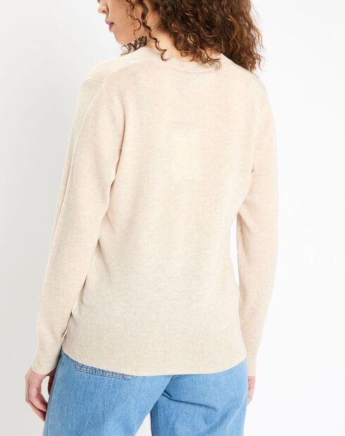 Pull 100% Cachemire Zocon col V beige clair