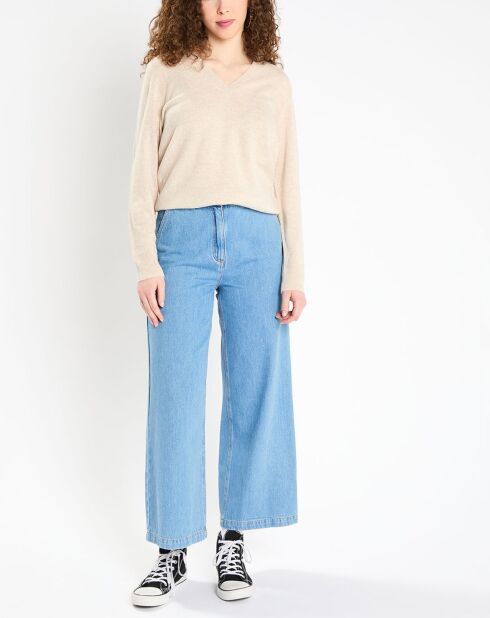Pull 100% Cachemire Zocon col V beige clair