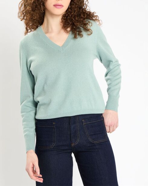 Pull 100% Cachemire Zocon col V vert clair