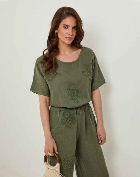 T-Shirt 100% Lin Sandra kaki