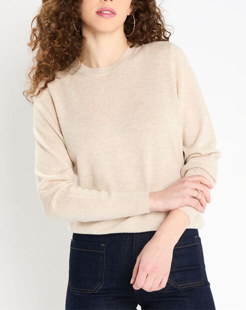 Pull 100% Cachemire Zabri  col rond beige clair