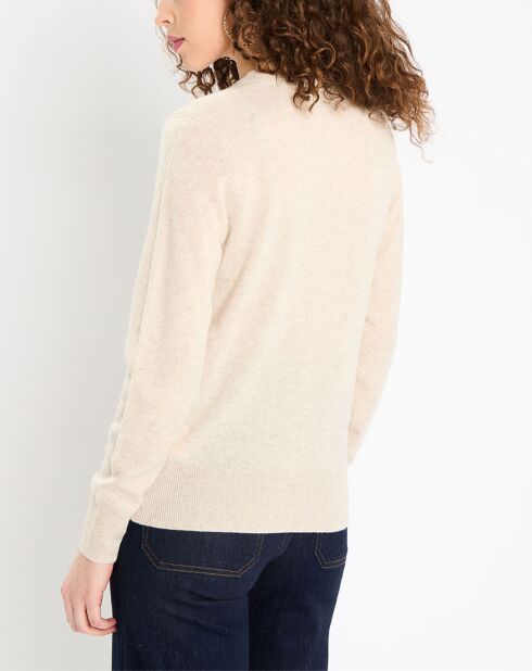 Pull 100% Cachemire Zabri  col rond beige clair