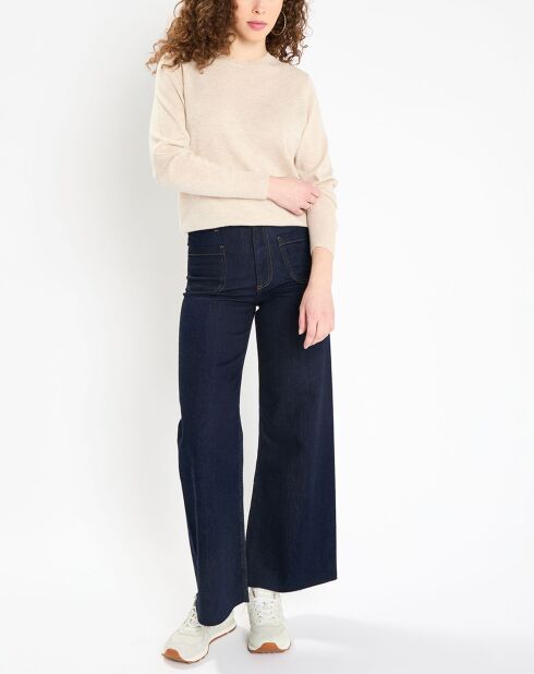 Pull 100% Cachemire Zabri  col rond beige clair