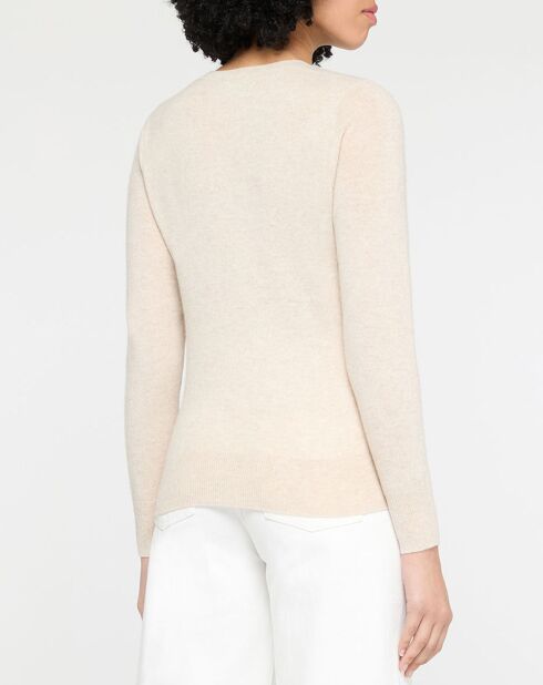 Pull 100% Cachemire Zabri  col rond beige clair