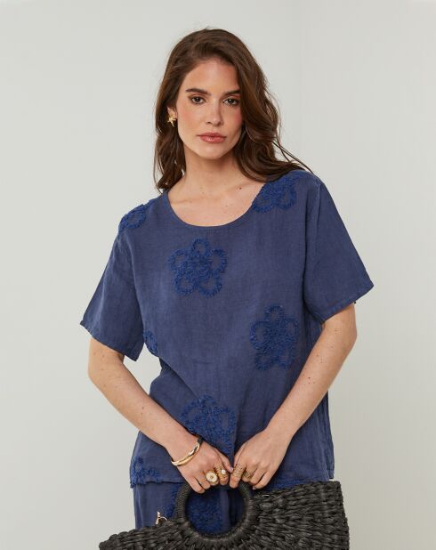 T-Shirt 100% Lin Sandra marine