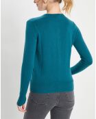 Cardigan 100% Cachemire Zacao col rond bleu/vert