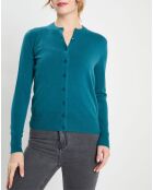 Cardigan 100% Cachemire Zacao col rond bleu/vert