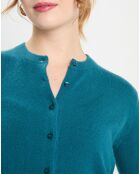 Cardigan 100% Cachemire Zacao col rond bleu/vert