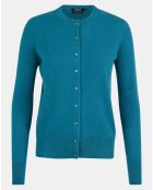 Cardigan 100% Cachemire Zacao col rond bleu/vert