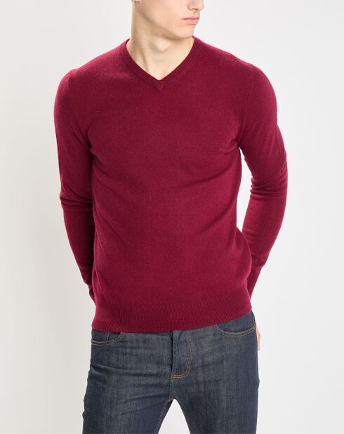 Pull 100% Cachemire Nachve col V bordeaux