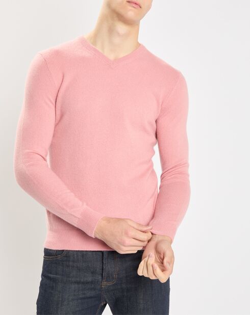 Pull 100% Cachemire Nachve col V rose