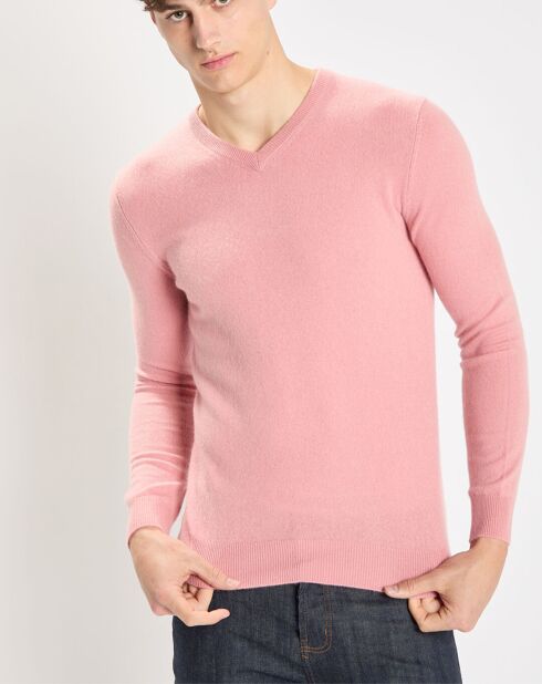 Pull 100% Cachemire Nachve col V rose