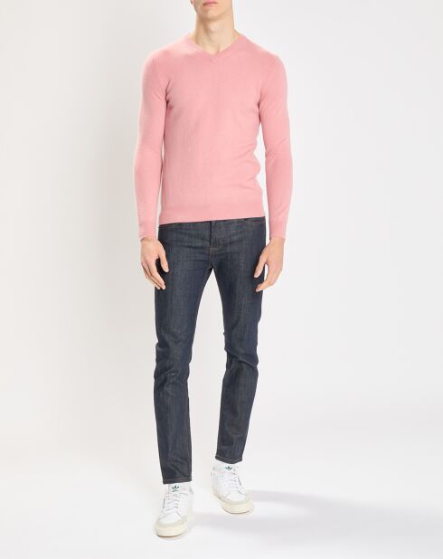 Pull 100% Cachemire Nachve col V rose