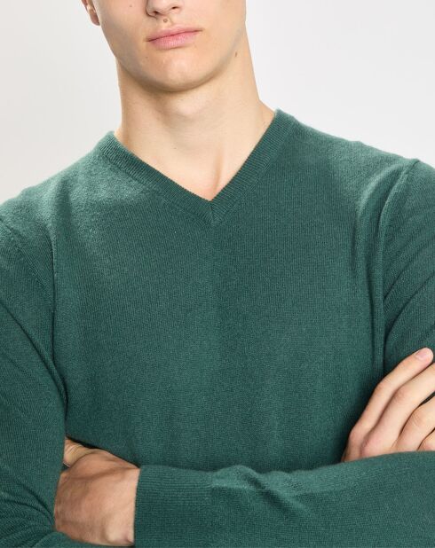 Pull 100% Cachemire Nachve col V vert foncé