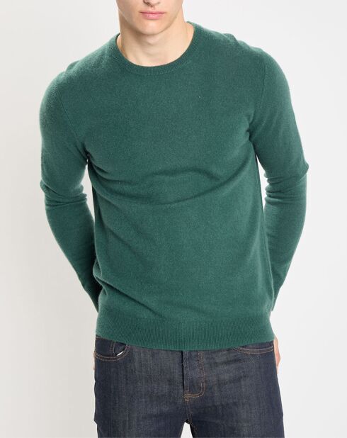 Pull 100% Cachemire Nachron col ras du cou vert foncé