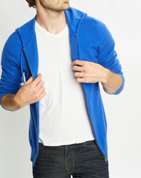 Gilet à capuche 100% Cachemire Nachcap bleu électrique