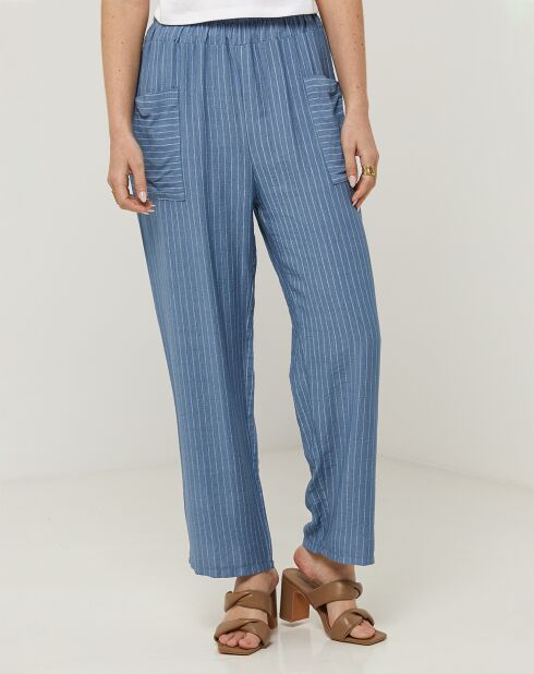 Pantalon 100% Lin Marta bleu