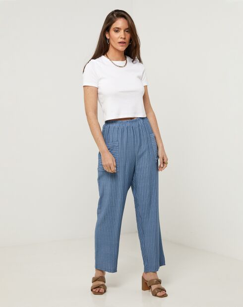 Pantalon 100% Lin Marta bleu