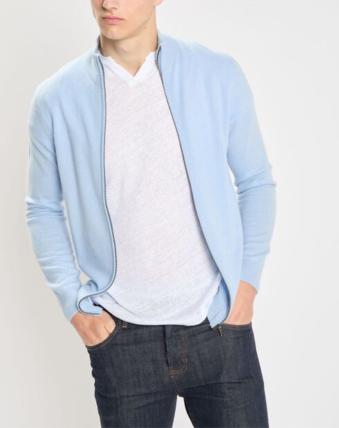 Gilet zippé 100% Cachemire Nachgil bleu clair