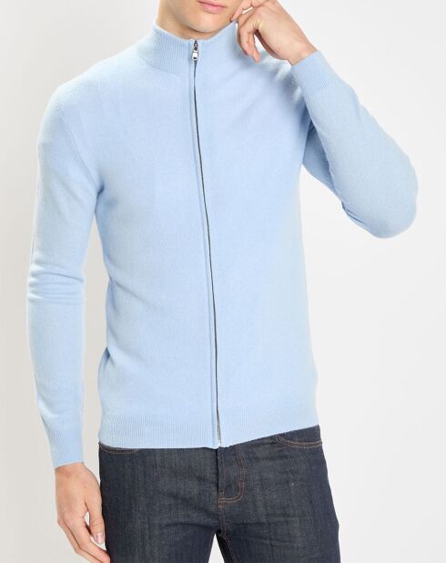 Gilet zippé 100% Cachemire Nachgil bleu clair