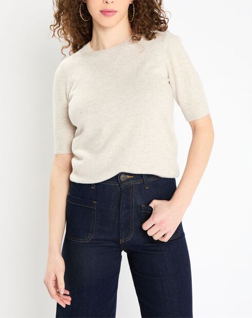 Pull 100% Cachemire Difi manches courtes gris clair