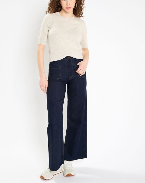 Pull 100% Cachemire Difi manches courtes gris clair