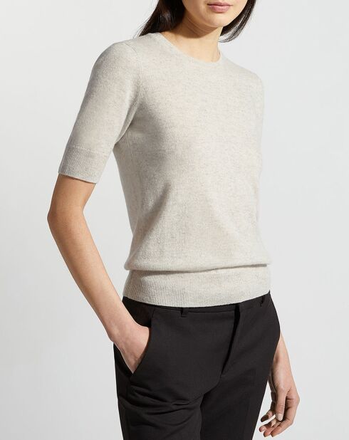 Pull 100% Cachemire Difi manches courtes gris clair