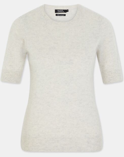 Pull 100% Cachemire Difi manches courtes gris clair