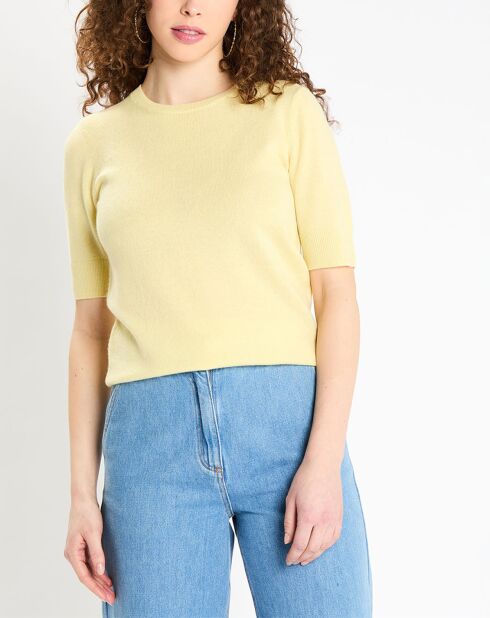 Pull 100% Cachemire Difi manches courtes jaune