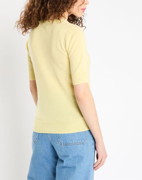 Pull 100% Cachemire Difi manches courtes jaune