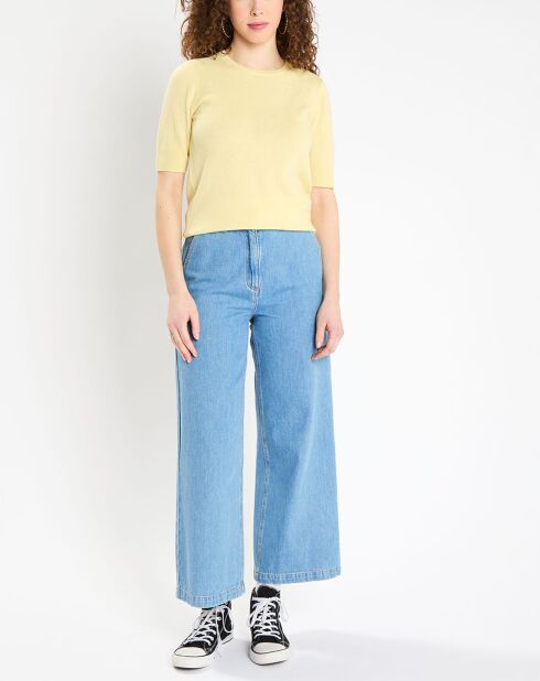 Pull 100% Cachemire Difi manches courtes jaune