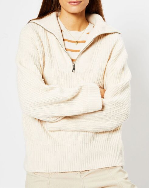 Pull en Laine & Cachemire Siam col camionneur écru