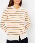 Cardigan en Laine & Cachemire Sacao rayé col rond beige/écru