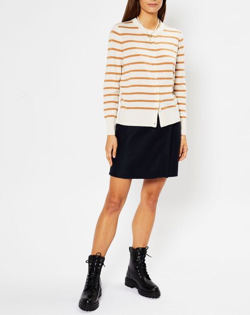 Cardigan en Laine & Cachemire Sacao rayé col rond beige/écru
