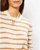 Cardigan en Laine & Cachemire Sacao rayé col rond beige/écru