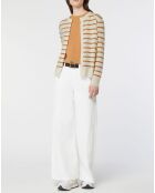 Cardigan en Laine & Cachemire Sacao rayé col rond beige/écru