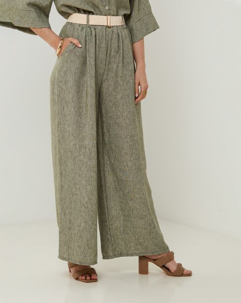 Pantalon 100% Lin Louane kaki