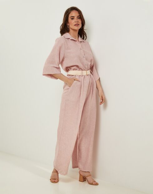 Pantalon 100% Lin Louane rose pale