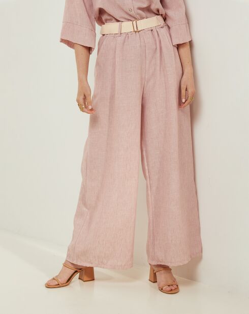 Pantalon 100% Lin Louane rose pale
