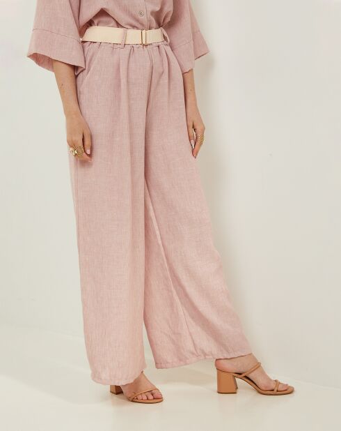 Pantalon 100% Lin Louane rose pale