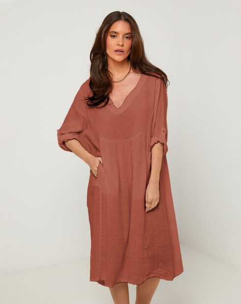 Robe 100% Lin Jessica rouille