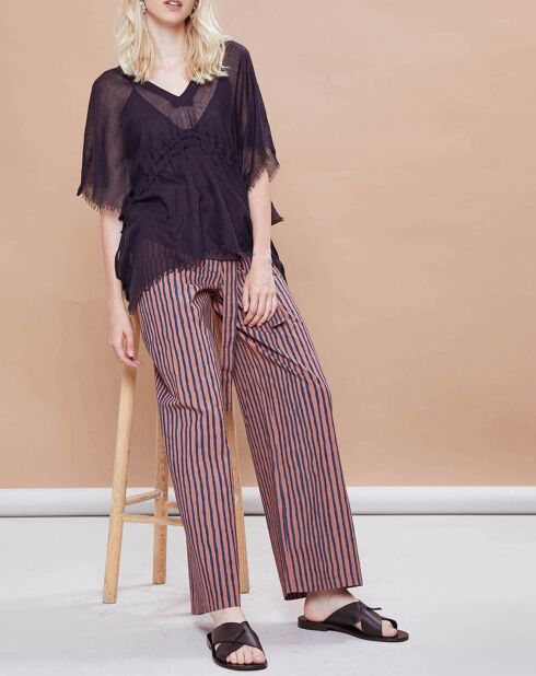 Pantalon Santa Fe rayé rose/bleu