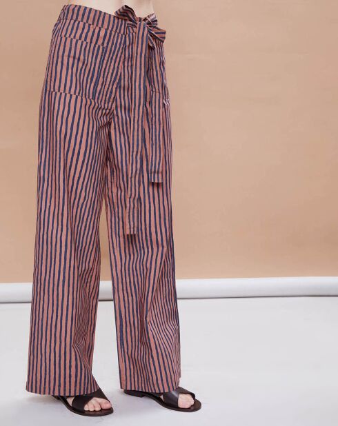 Pantalon Santa Fe rayé rose/bleu