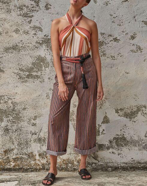 Pantalon Santa Fe rayé rose/bleu