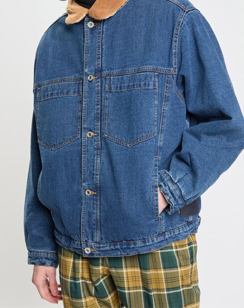 Blouson en Denim Col & Intérieur Sherpa bleu jean