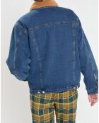 Blouson en Denim Col & Intérieur Sherpa bleu jean