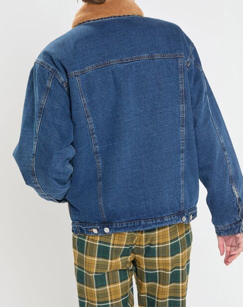 Blouson en Denim Col & Intérieur Sherpa bleu jean