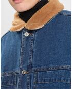Blouson en Denim Col & Intérieur Sherpa bleu jean