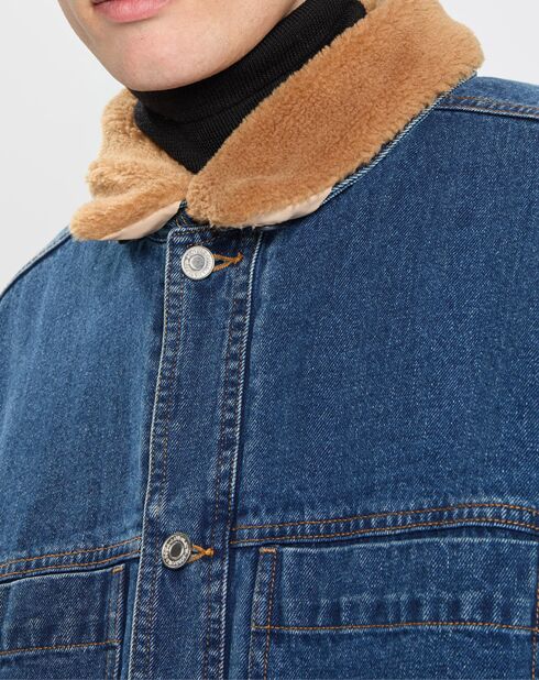 Blouson en Denim Col & Intérieur Sherpa bleu jean